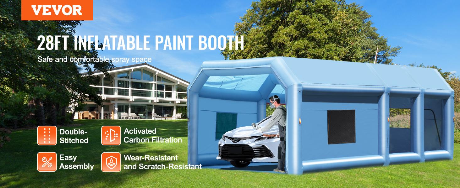 VEVOR Inflatable Paint Booth, 27.9x 15.7x 10.8 ft Inflatable Spray Booth, Portable Car Paint Booth for Small Truck, with 950W+750W Powerful Blowers and Air Filter System, Large Motorcycle, Midsize S