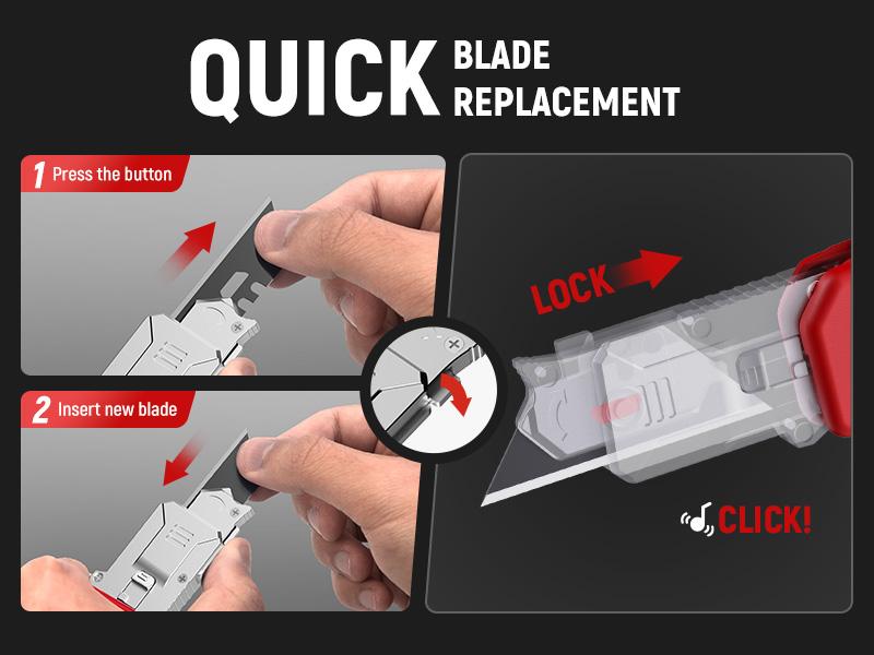 2-in-1 Retractable Utility Knife Scraper - Heavy Duty Zinc Alloy Body, SK2 Black Blade Replacement, Blade Storage, EDC Gear for Home, Office, Straight Blade Utility Knives