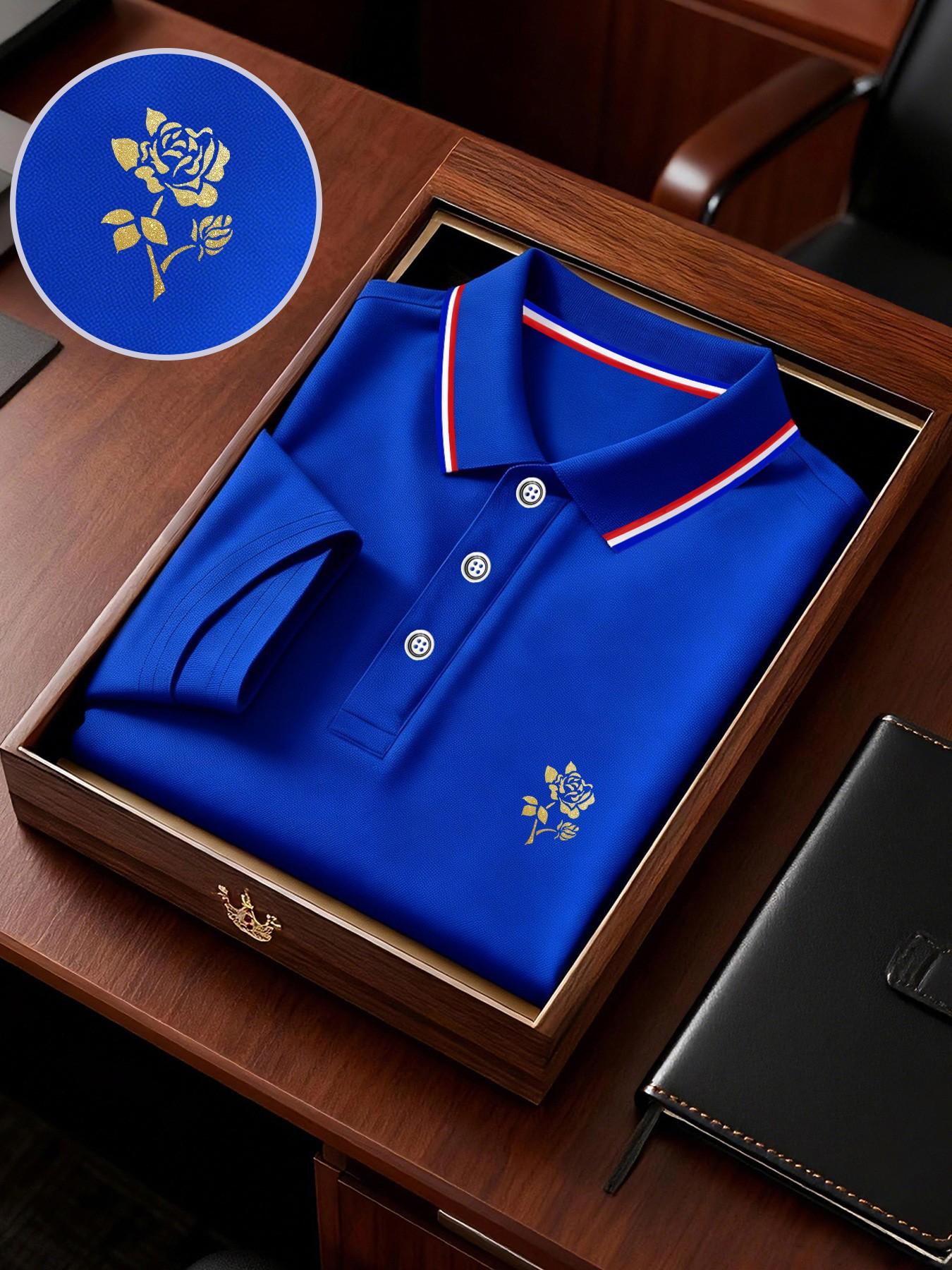 Men's Geometric Print Polo Shirt, Loose-Fitting Short Sleeve, Breathable Elastic Fabric, Casual Business Tee, Spring Summer New Arrival