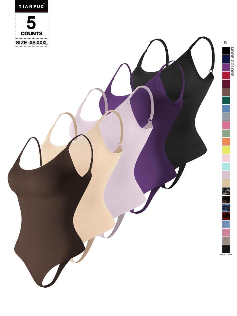 Women's Solid-Color Adjustable-Strap Shapewear Bodysuit, Tummy-Control Spaghetti-Strap Slim Shaper, Seamless Underwear for Women, Invisible Shaper