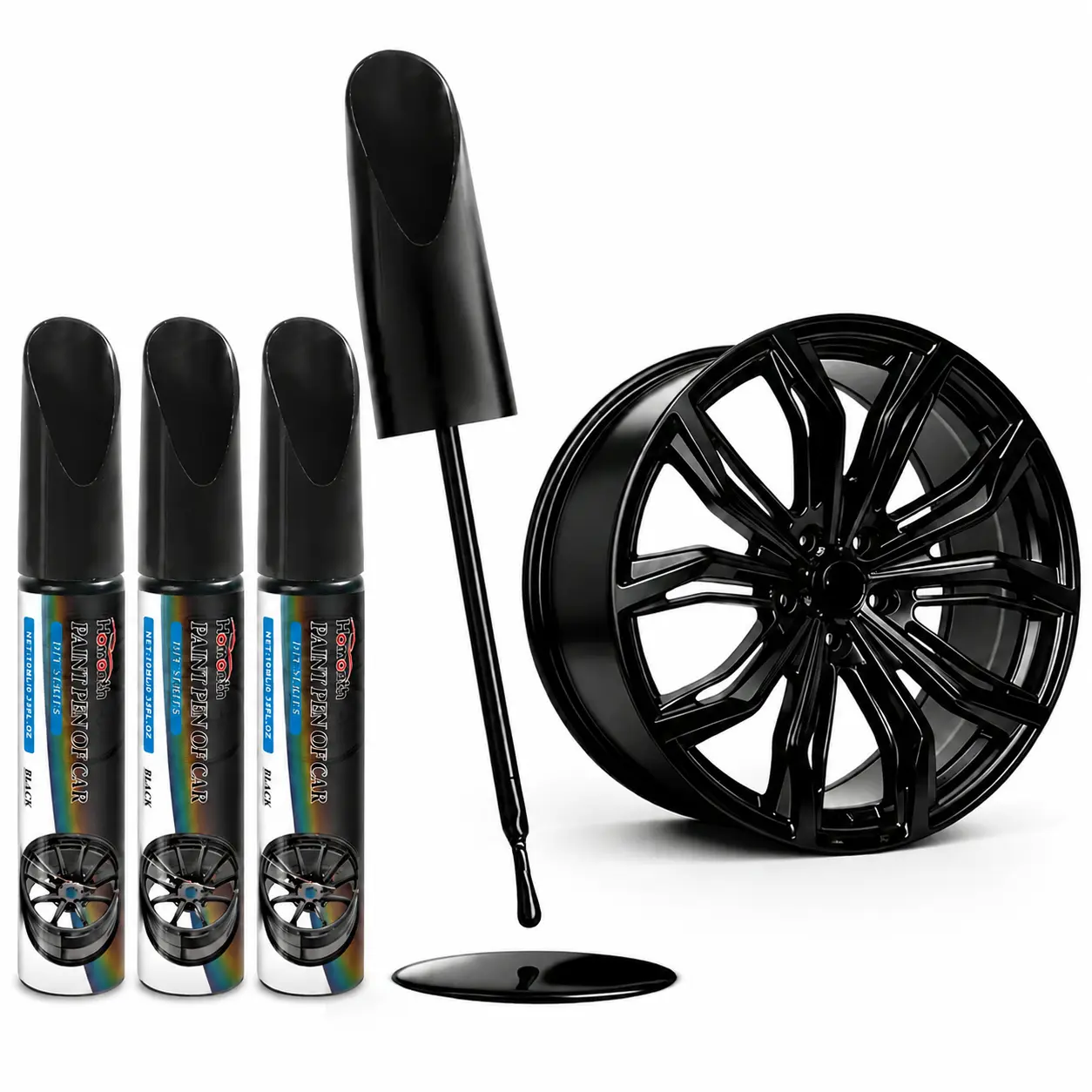 Black Rim Touch Up Paint, Easy Wheel Scratch Repair Kit | Black wheel paint for rims, curb rash repair kit for alloy wheels, fixes scratches, scuffs and chips car touch up paint pen, Waterproof Fast-Drying Pen Car Scratch Remover Car Maintenance