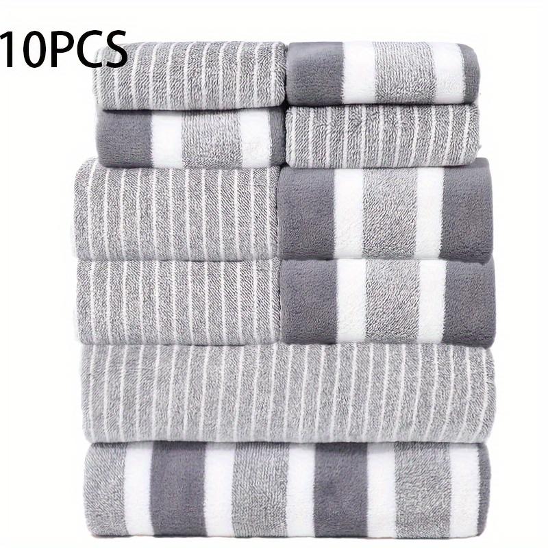 8/10 Piece Set Non-Shedding Ultra-Absorbent Hotel-Standard Striped Towels, Includes 2 Large Bath Towels and 4 Medium Size Towels, Shower Towels, Bathroom Premium Towel Set