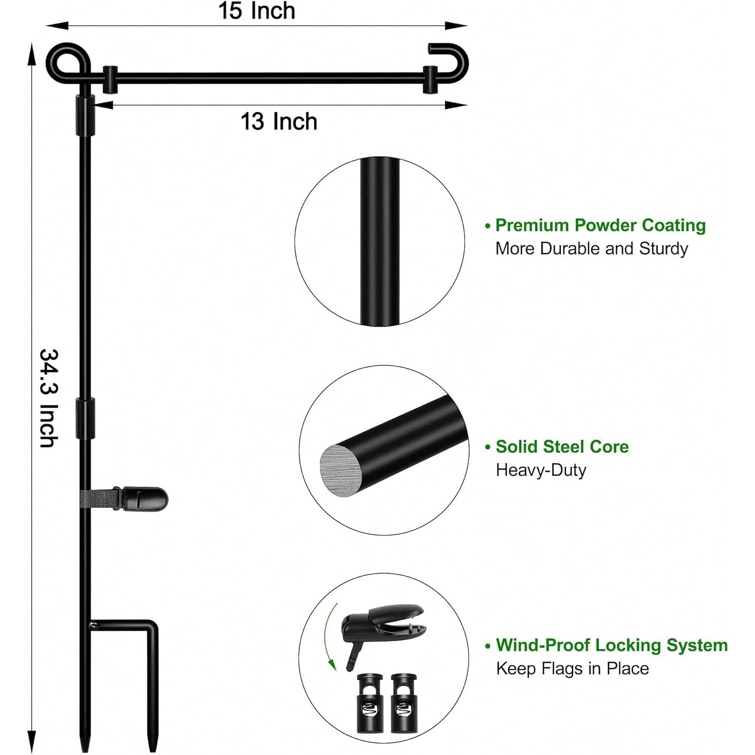 Garden Flag Stand, Garden Flag Holder Pole Metal -Coated Weather-Proof  with Graden Flag Clip and Spring Stoppers Without Flag Garden Decorations