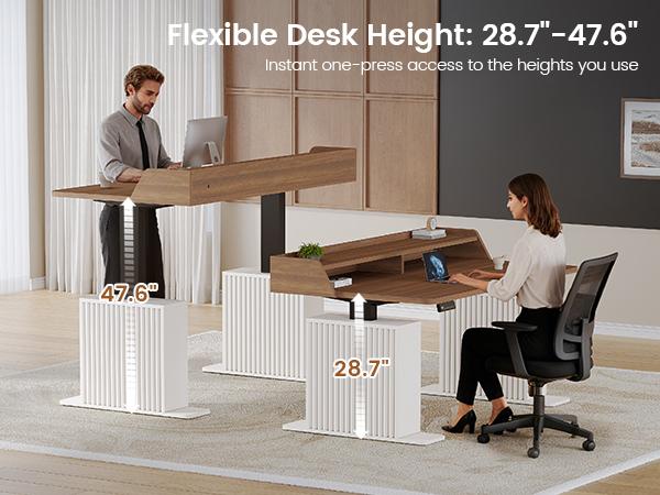 SEDETA 55 Inch Fluted Electric Standing Desk Ergonomic Height Adjustable Desk with Storage Power Outlets LED Lights