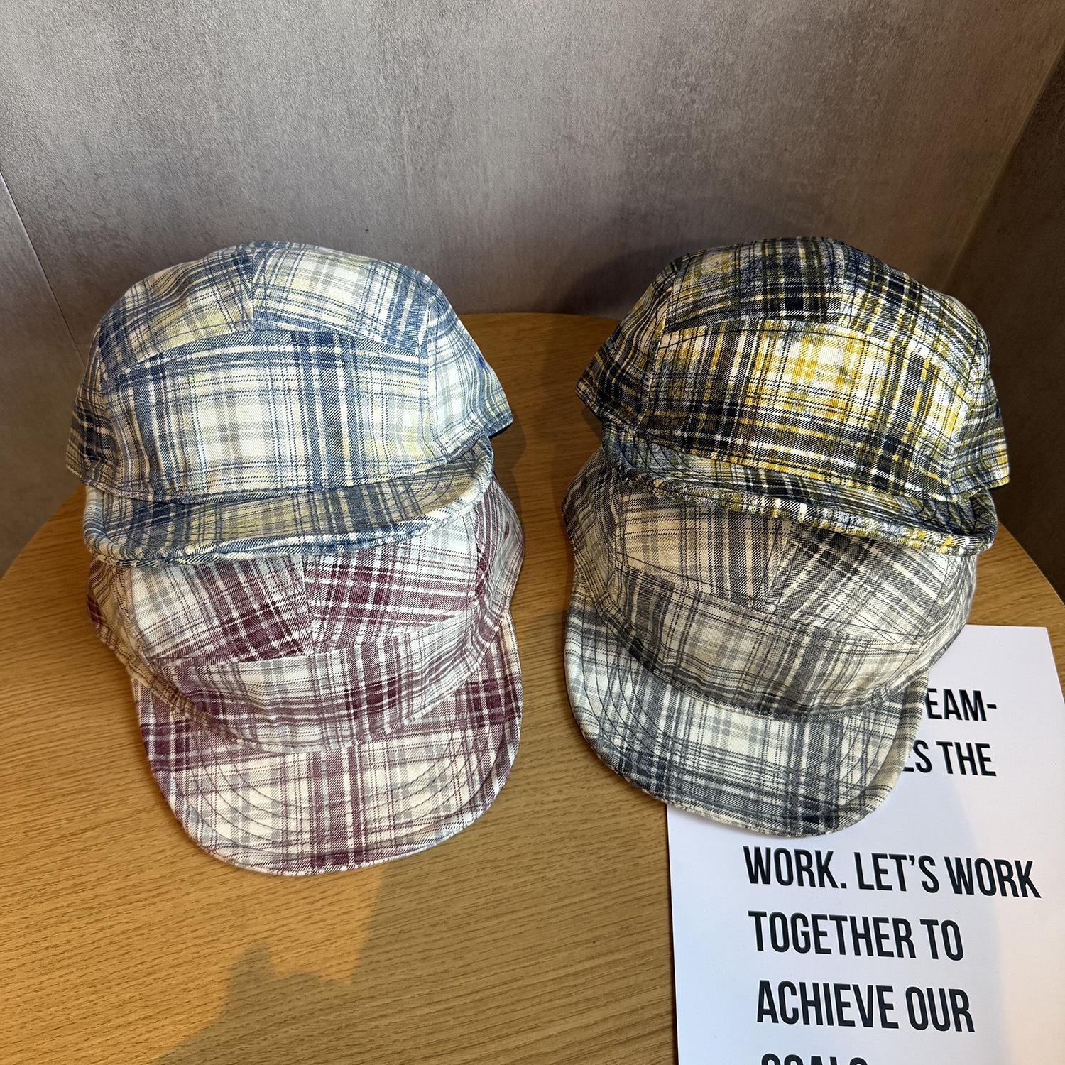 Unisex 5‑Panel Plaid Short‑Brim Baseball Cap, Retro Checkered Design, Casual Outdoor Streetwear Headwear, Gift For Men Women