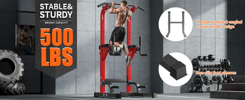 Adjustable Pull Up Bar & Dip Station, Heavy Duty 500LB Capacity Multifunctional Home Gym Fitness Equipment for Strength Training, Push Up Stand for Arm, Back, Core & Full Body Workout