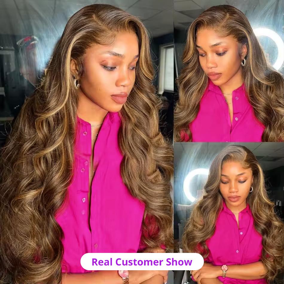 5x5 Lace Closure With Highlight Bundles Honey Blonde Body Wave Bundles With Closure Brown Colored Bundles With Closure