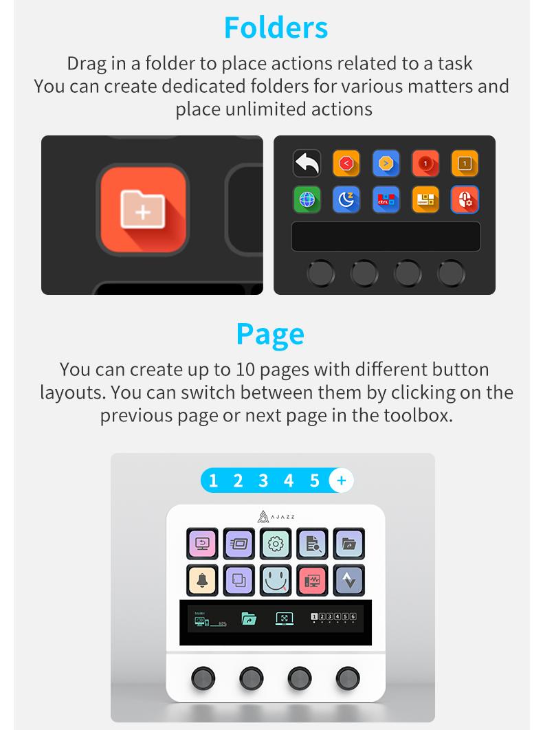 AJAZZ AKP05E Desktop Streaming Controller Programmable LCD Button Multi functional Knob Touch Screen Operation 0-60 ° Adjustable Bracket Compatible with Win/Mac Office Live Streaming Multi scene Application USB Controller