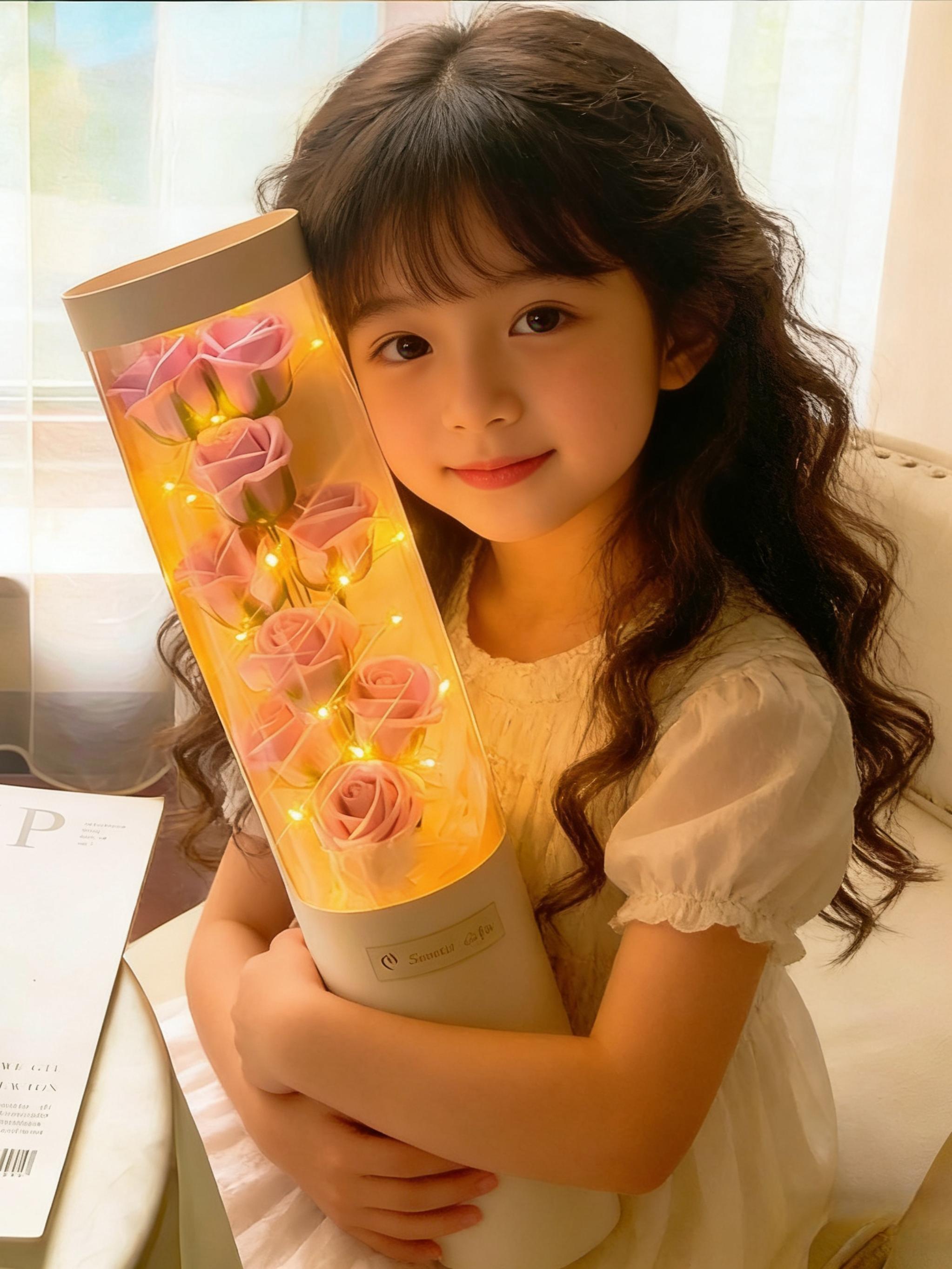 Valentine's Day Custom Rose Bouquet Hug Bucket, Realistic Artificial Flowers, Star Lights, Anniversary Romantic Gift, Wedding Party Decor