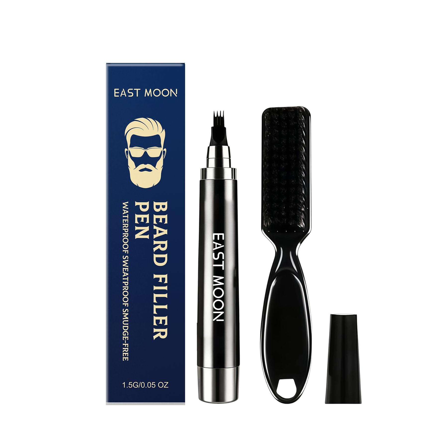 Men's Waterproof Carbon Powder Beard Contouring Pen (1 Set), Natural Black, Sweat-Proof, Outline The Contour, Perfect for Father's Day Gift