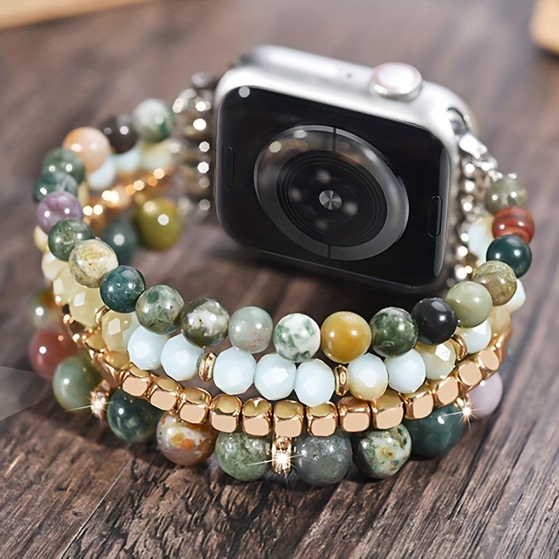 Elegant Synthetic Stone & Crystal Glass Elastic Strap for Apple Watch 38-49mm, Women's Jewelry Band Compatible with All Models, Watch Straps, Smart Watch Accessories