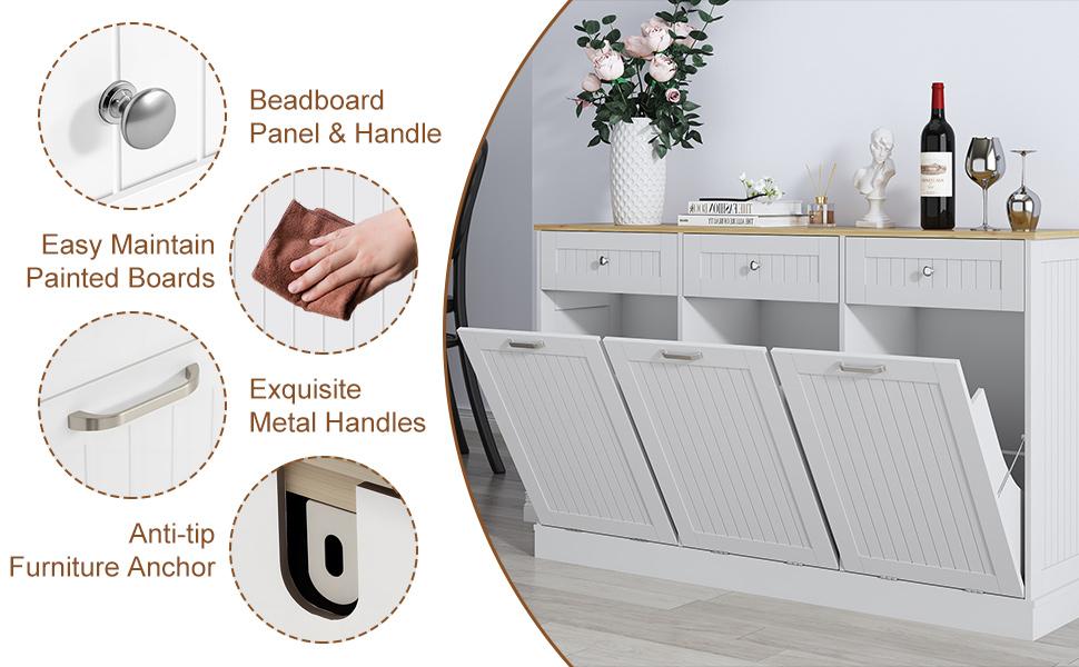 Tilt Out Trash Cabinet Freestanding Single Double Triple Bin Kitchen Garbage Can Cabinet with Drawer and Cutting Board Pet Proof Wood Recycling Station Tilt Out Trash Cabinet Freestanding Single Double Triple Bin Kitchen Garbage Can Cabinet with Drawer and Cutting Board Pet Proof Wood Recycling Station