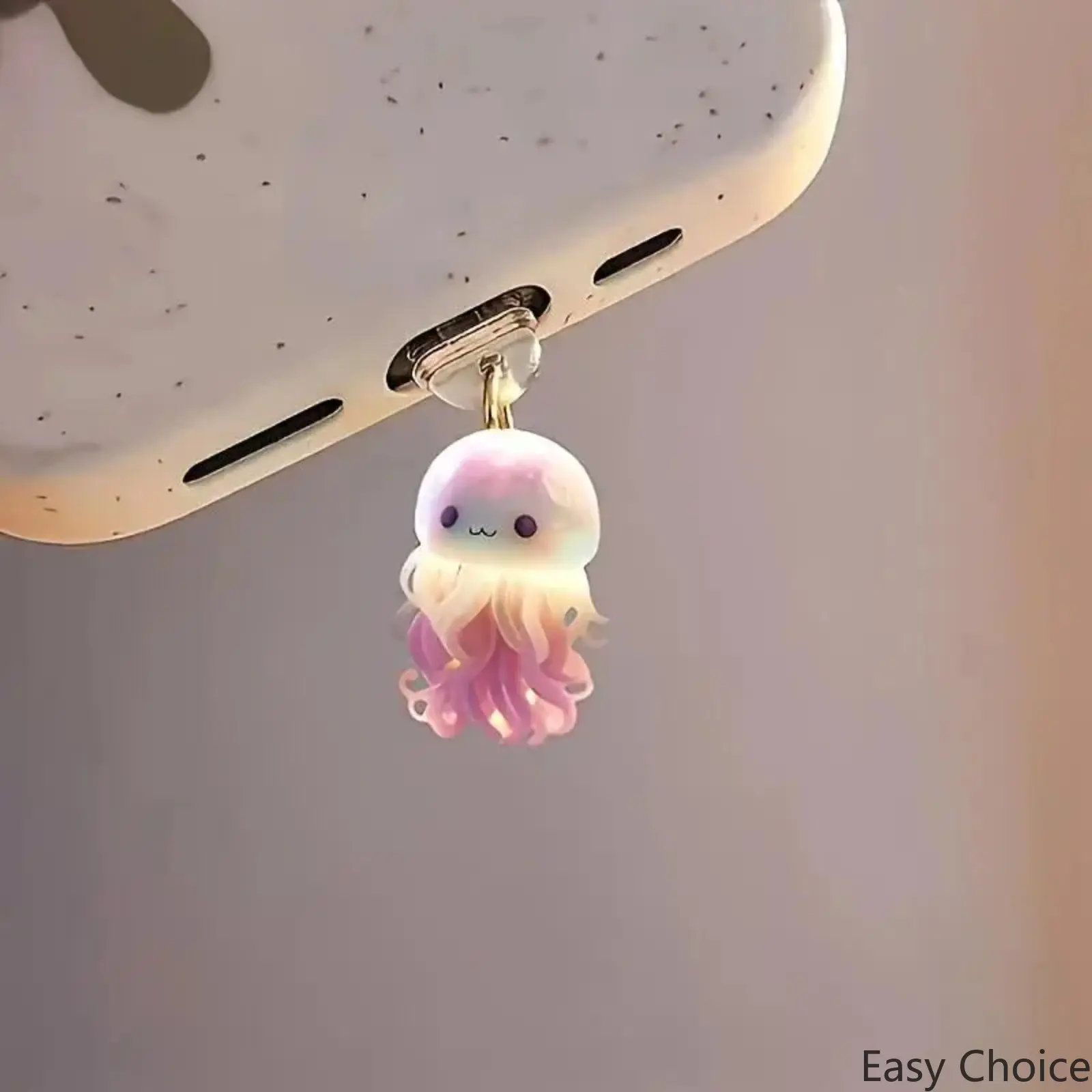 3Pcs Personalized 2D Acrylic Marine Animal Dust Plug Charms - Pink Jellyfish, Cute Octopus, Universal Anti-Dust Caps for iPhone, Type-C Android Ports, Leisure Outdoor Phone Decor Accessories