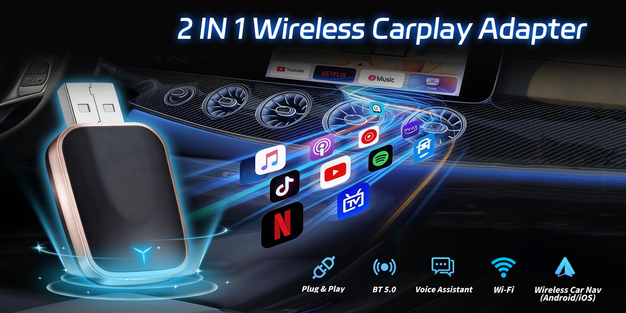 2026 New Wireless CarPlay Adapter for iPhone/Android, Wired to Wireless, Plug and Play,2 in 1 Wireless CarPlay Charger Adapter,Fast Connection,No Delay,5.0 Bluetooth Hands Free Calling,CarPlay Dongle,Car Electronics Accessories, Phone Charging Accessories