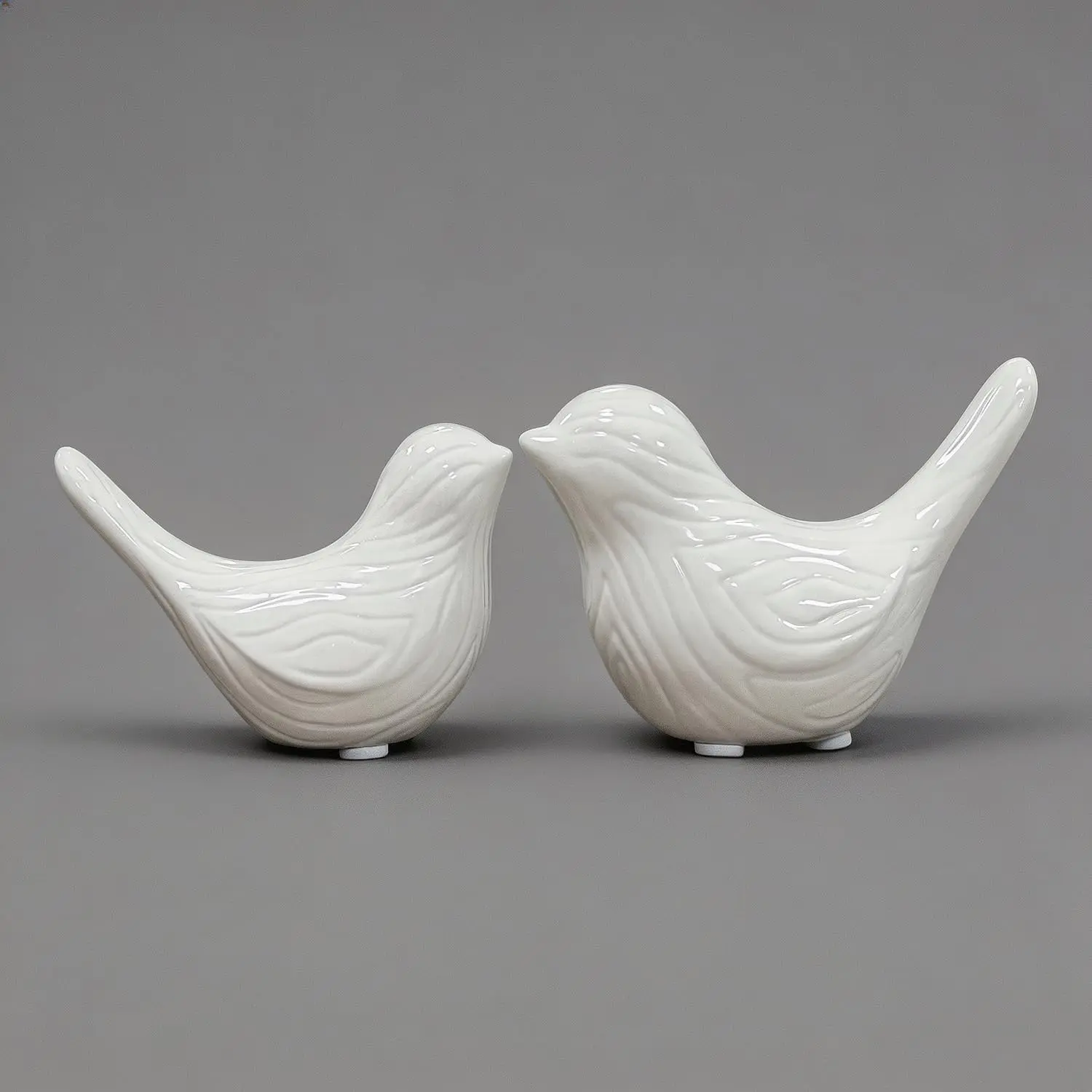 Small Ceramic Bird Statues for  Decor, Boho Style, Glazed White, 2 count | Hand-craved  Sculptures Decorative Figurine Ornaments for Office Desktop,Bookshelf,Coffee Table,Mantle,Floating Shelf