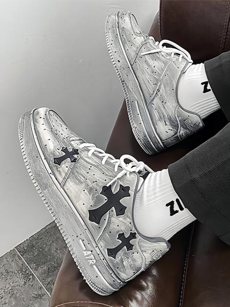 Men's Vintage Cross Sneakers, PU Leather Mid Top Casual Shoes, Soft Comfortable Non-Slip Design, Perfect for Daily Wear