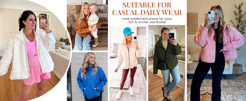 Ommig Women's Oversized Quilted Lightweight Puffer Jackets Casual Padded Coat With Pockets