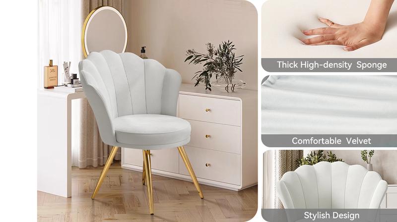 Velvet Accent Chair with Gold Metal Legs, Vanity Chair for Makeup Room, Upholstered Guest Chair for Living Room, Side Chair for Bedroom, Black