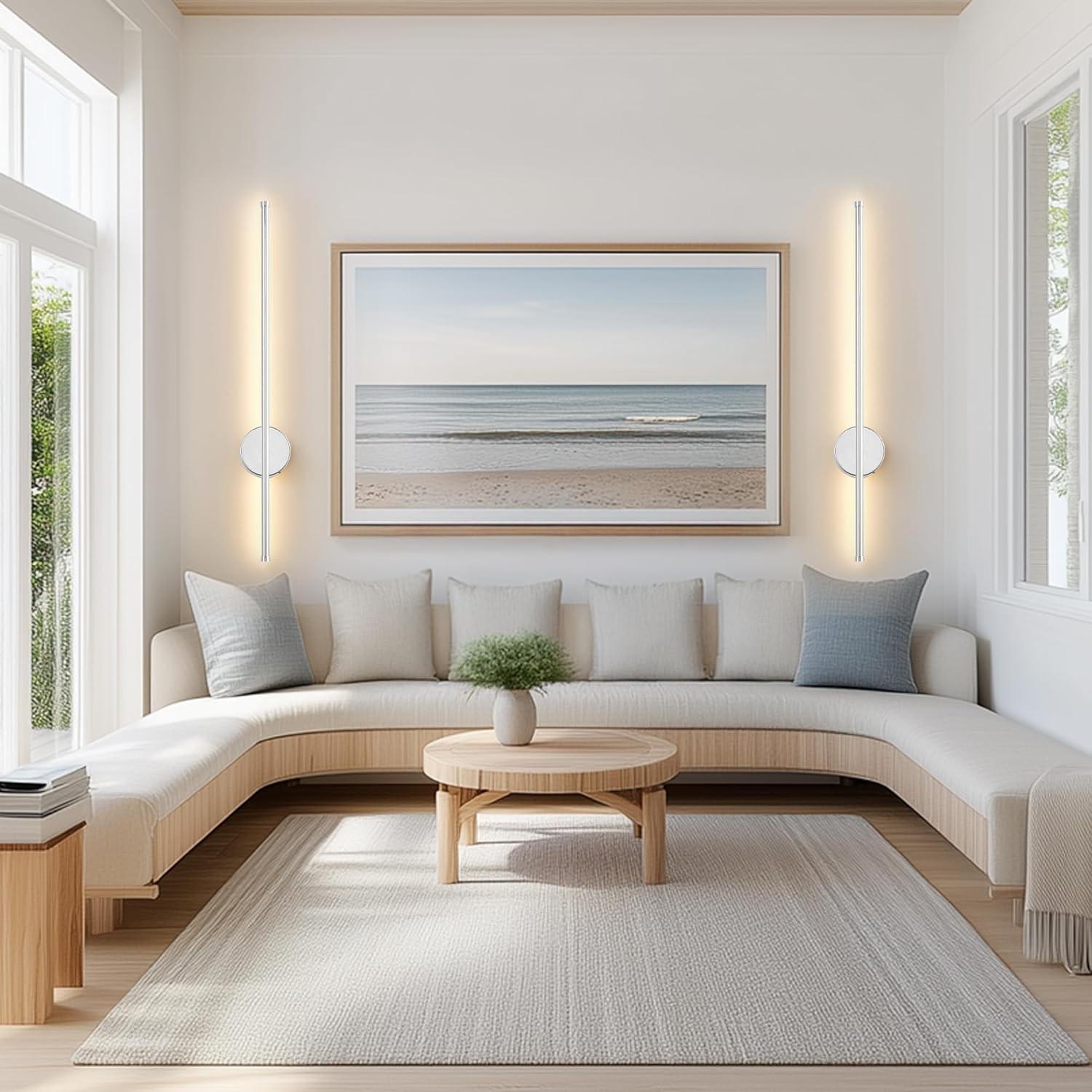 Modern LED Rechargeable Wall Light, Adjustable Wireless Wall Lamp with Remote, 3 Color Temperatures, 19.7 Inch Chrome Finish, Bedroom Living Room Hallway