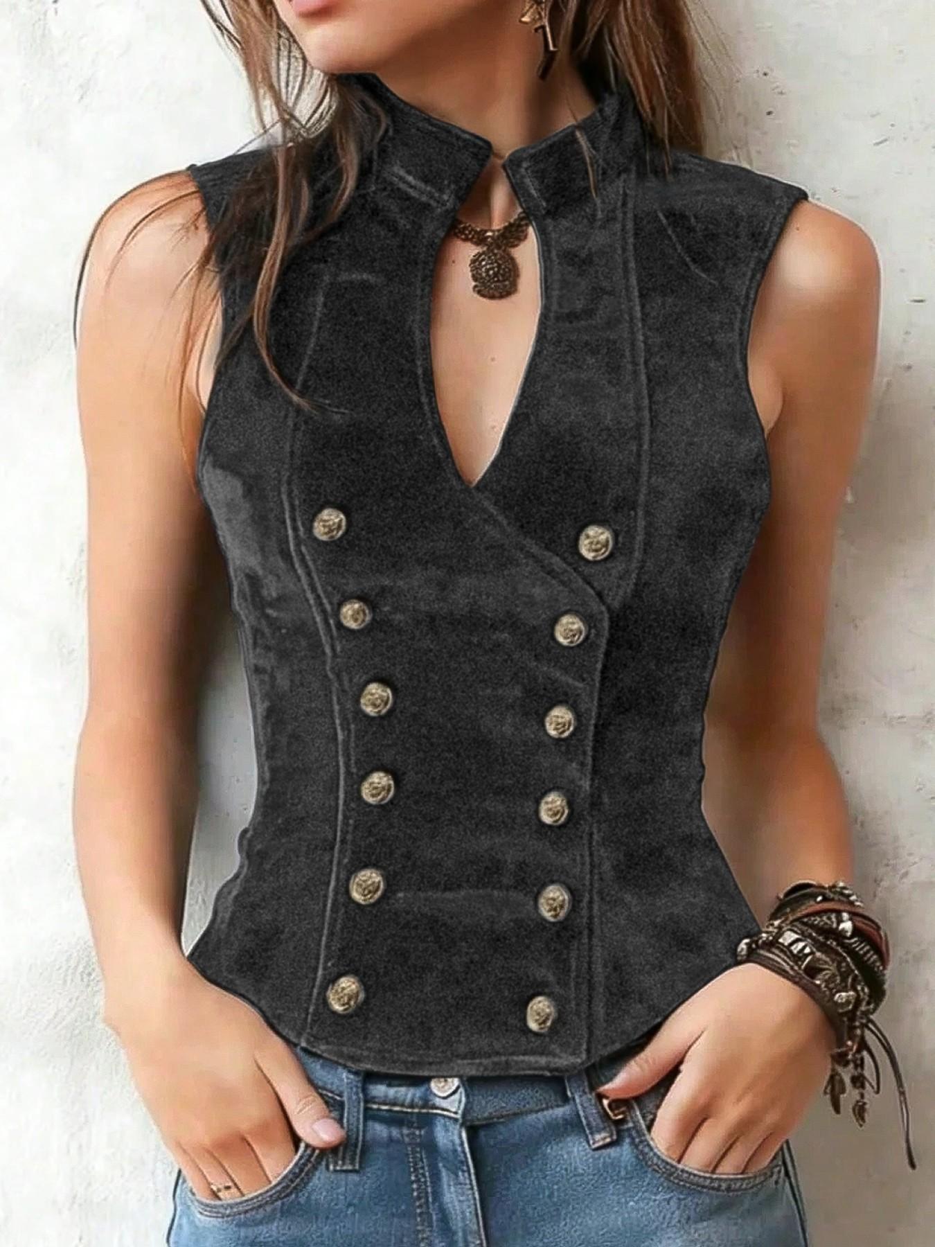 This  Velvet Vest is Western Grunge Perfect Double-Breasted Corset Top