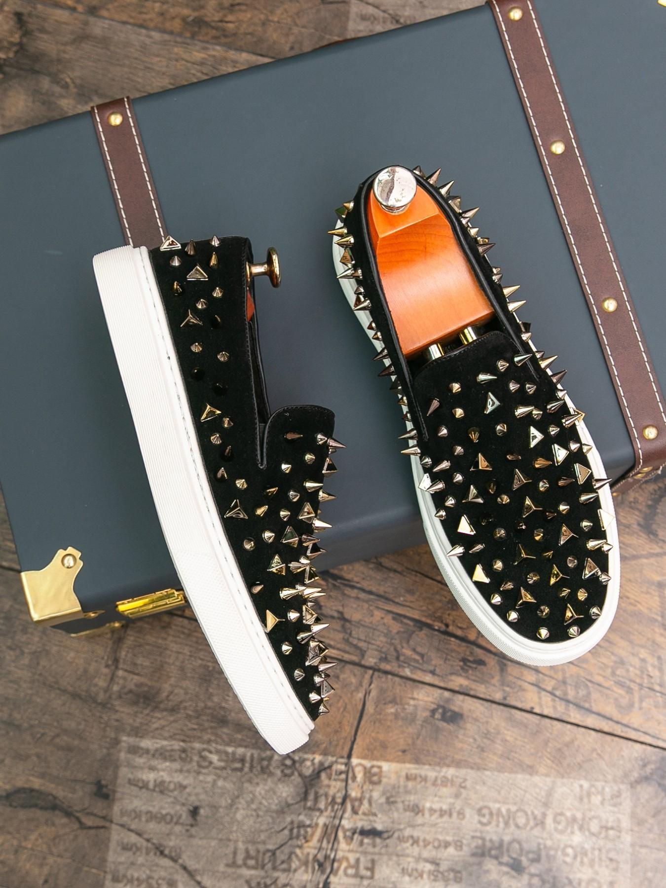 Men's Rivet Trendy Simple Board Shoes, Fashion Party Nightclub Daily Wear Business Loafers, Slip-On Walking Shoes