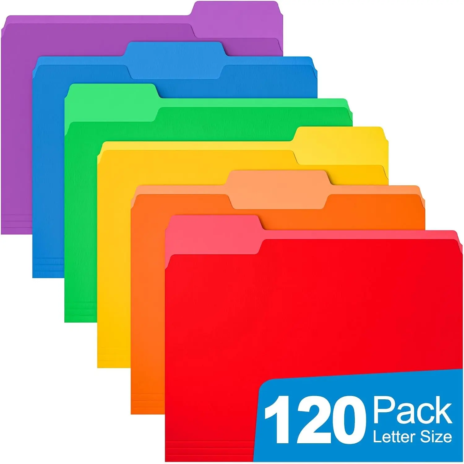 120 Pack Manilla Folders 8.5 x 11 Inch, 1/3-Cut Tab Colored File Folders 6 Assorted Colors, Letter Size, Paper File Folders, Manila Folders, Home, Office, School Supplies, for Documents Files