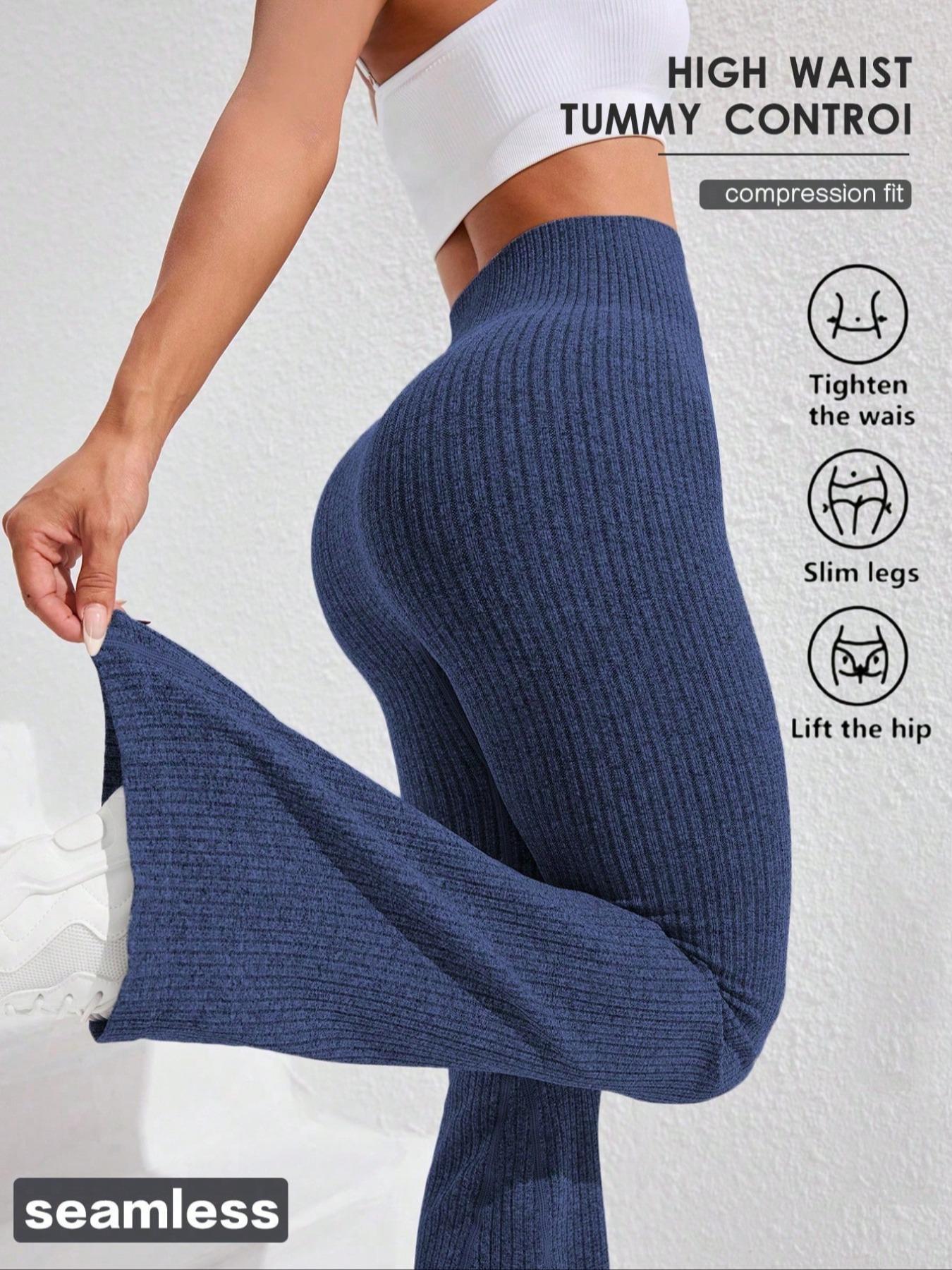 Women's Solid High Waist Sports Leggings, Casual Comfy Breathable Skinny Pants for Yoga Gym Workout Running, Ladies Sportswear for All Seasons, Flare Leggings