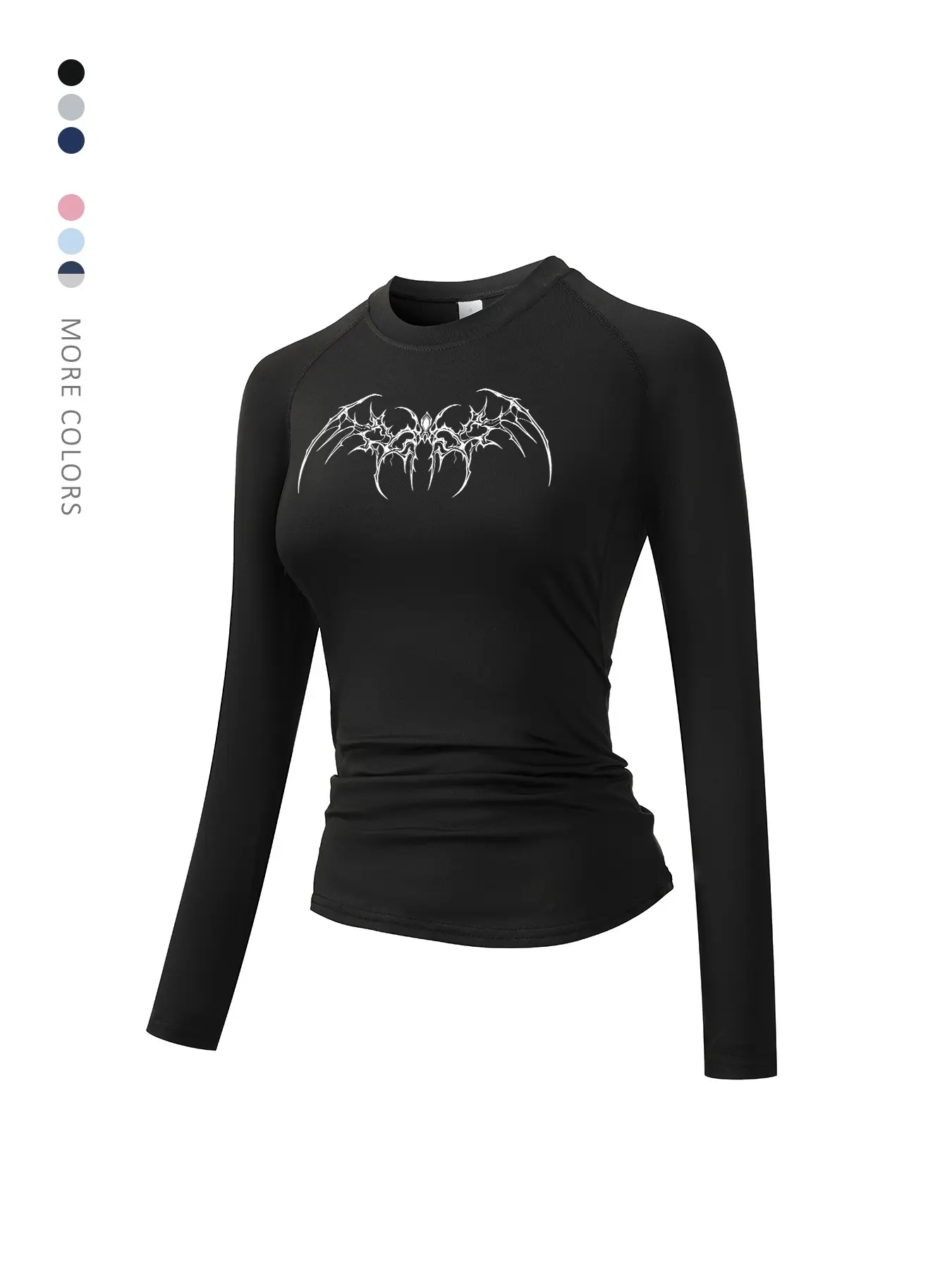 Women's Gothic Symmetrical Print Long Sleeve Sporty Top, Round Neck Quick-Dry Breathable Stretch Yoga Running Workout Shirt Activewear Tops