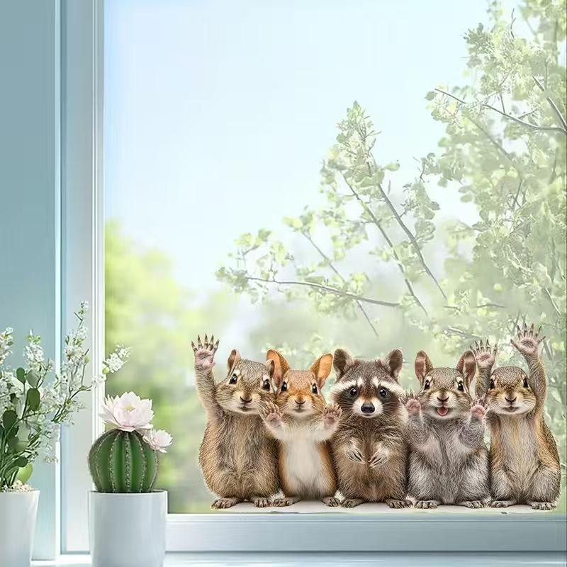 Forest Animal Waving Pattern Glass Sticker, Self-Adhesive Waterproof Wall Decor, Fox Design, Fun Home Decoration, Easy to Apply and Remove