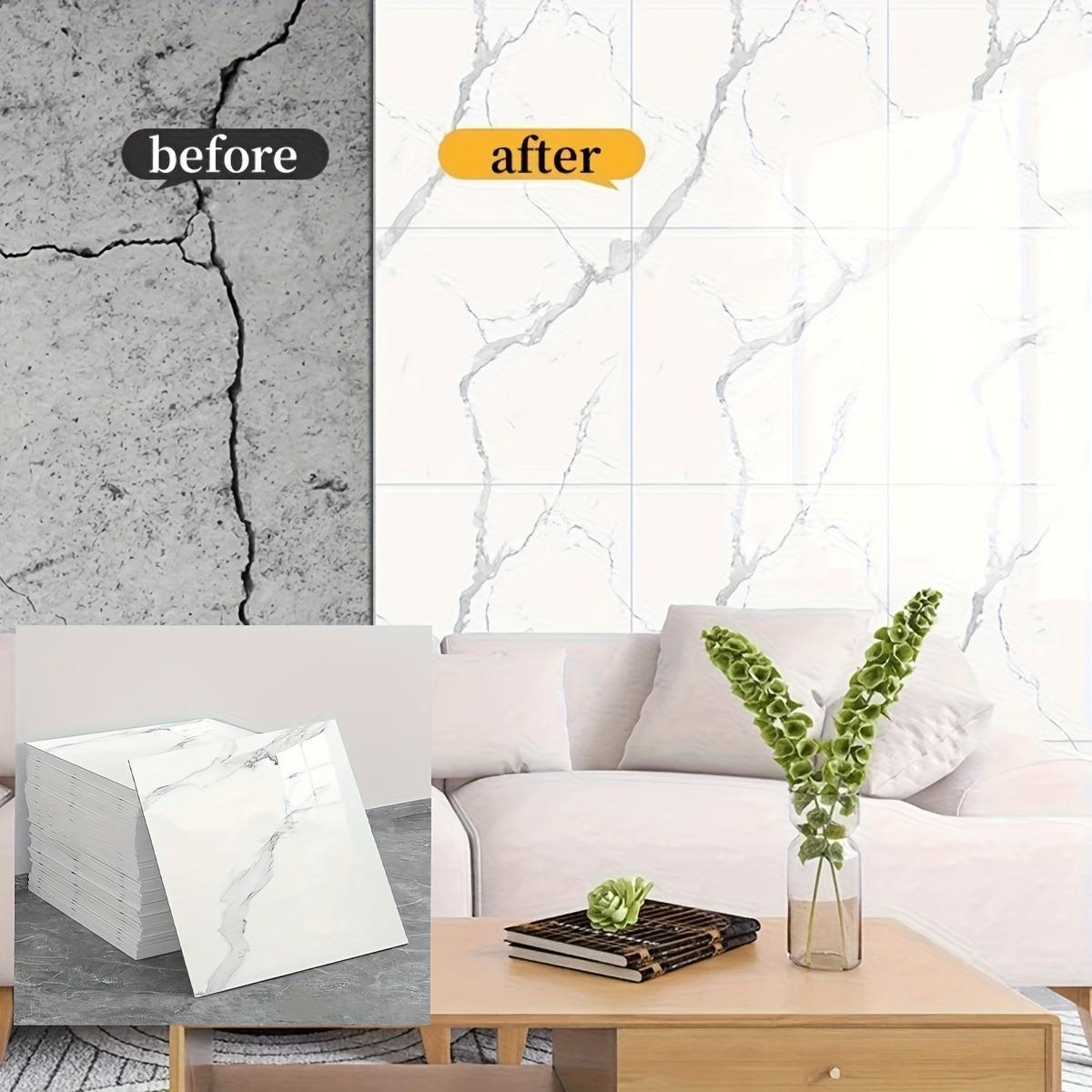 10/20Pcs 13.78" x 13.78" Marble Self-Adhesive Waterproof Shower Wall Panels, Elegant Marble Texture PVC Peel & Stick Tiles, Oil & Splash Proof for Bathroom, Kitchen & Living Room, Real Marble Look