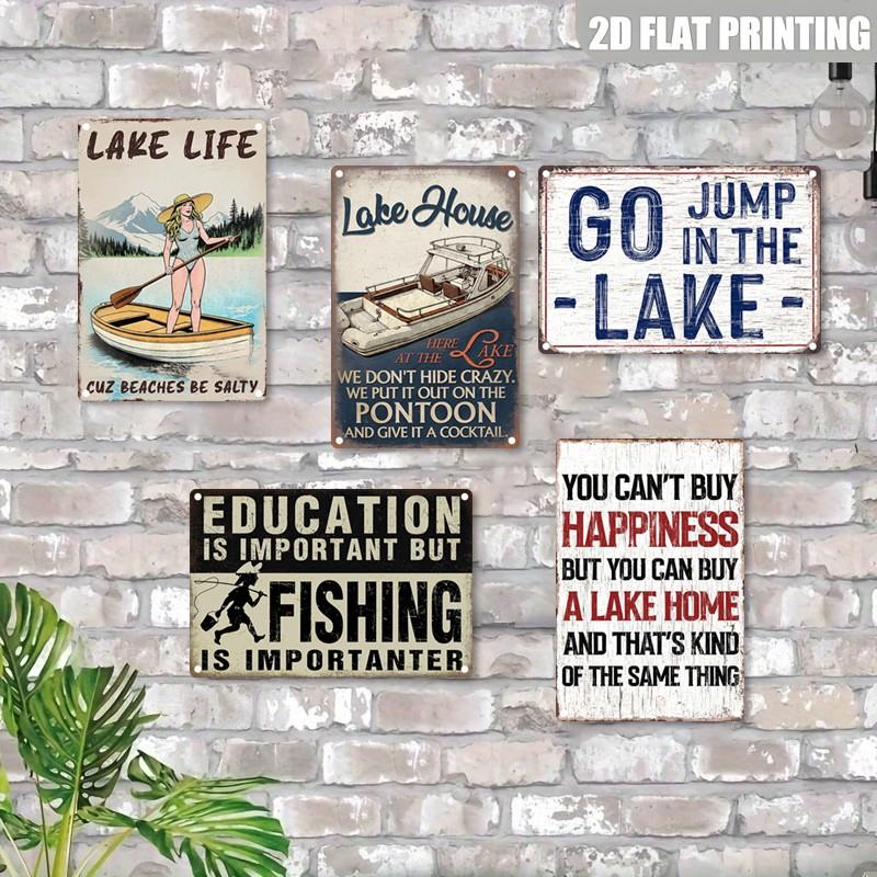 Vintage Aluminum Sign, Lake Life Iron Plate Sign, Summer Atmosphere Decorative Art, Retro Poster Aluminum Sign, 8x12 Inches 2D Flat Poster
