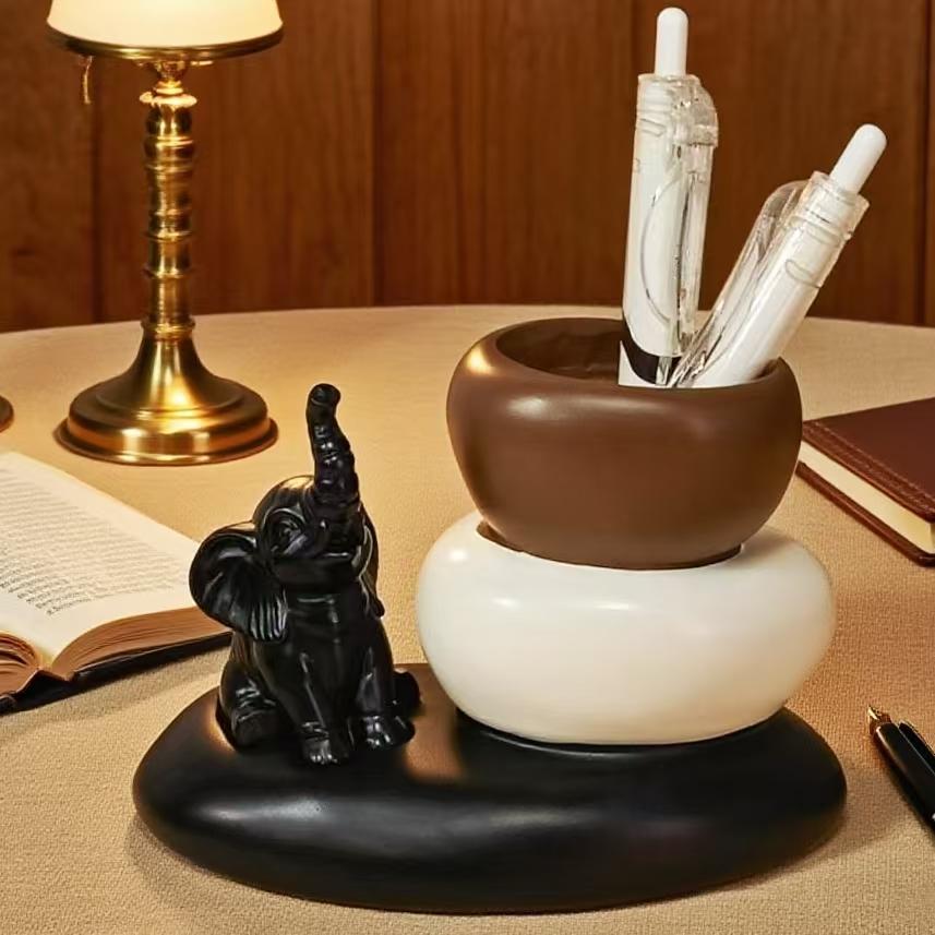 Creative Two-Color Elephant Stack Stone Vase Set, Nordic Style Color Block Design, Living Room Entryway Atmosphere Soft Decor, Home Gift