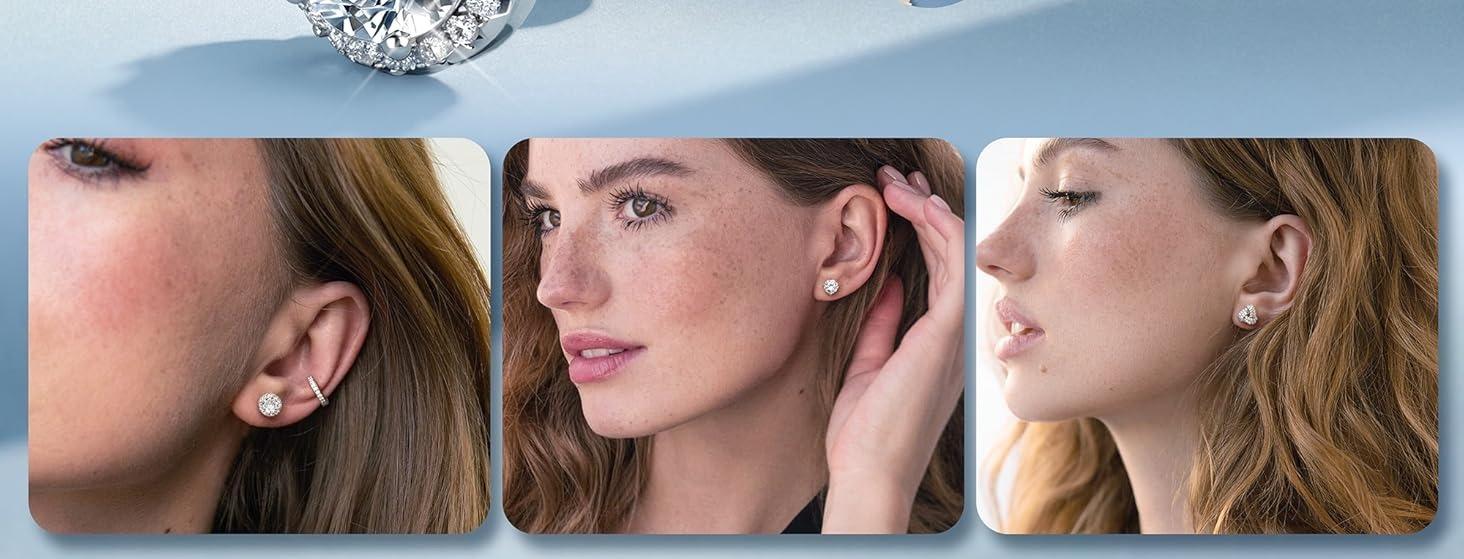 YADOCA 925 Sterling Silver Earrings for Women Men Brilliant Simulated Diamond Earrings Set Cubic Zirconia Stud Earrings 14K Plated White Gold Earrings Hoop Huggie Hypoallergenic Earrings Silver/Gold