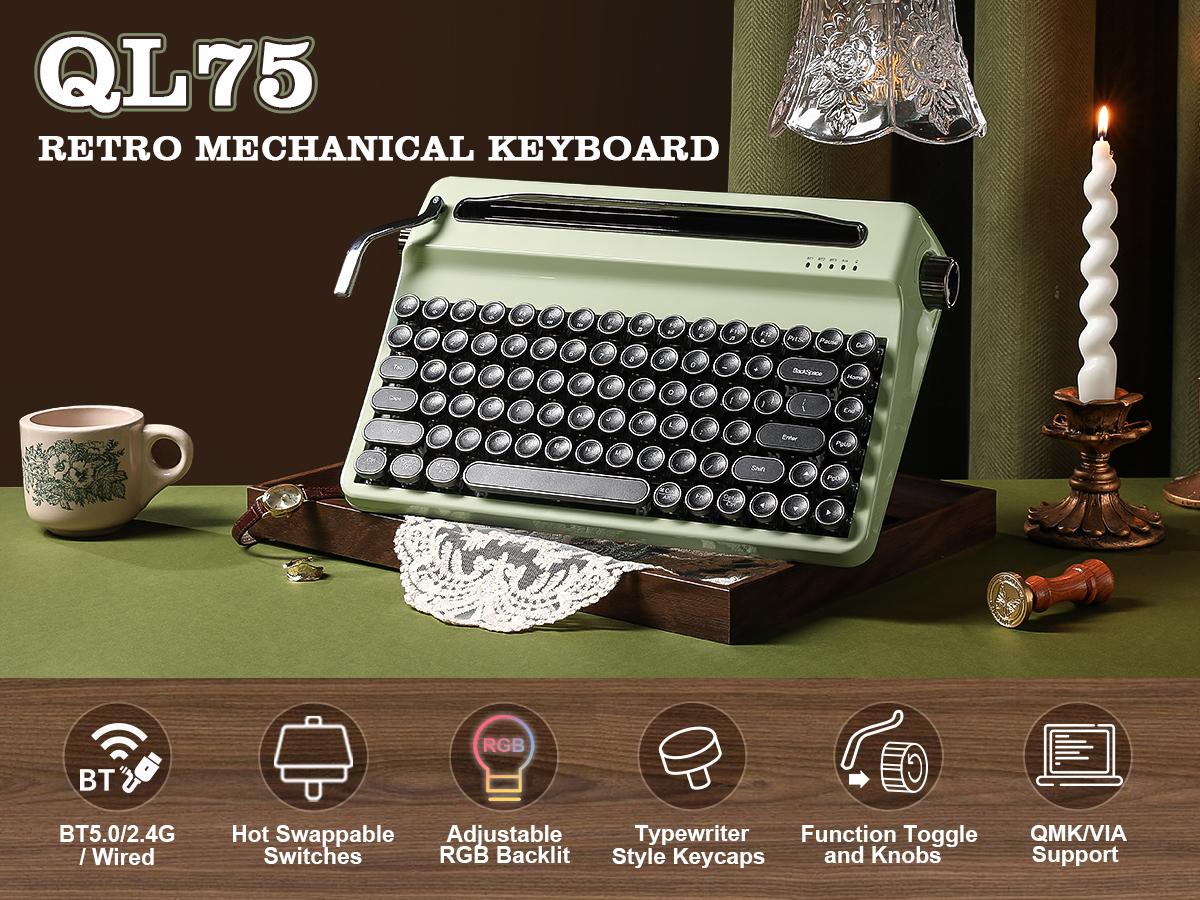 Programmable Typewriter YUNZII QL75 Wireless Typewriter Hot Swap Retro Mechanical Customizable ...