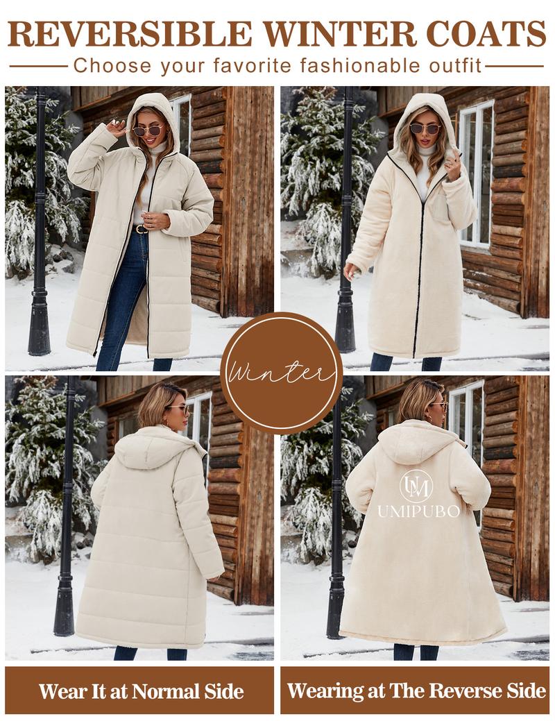 UMIPUBO Women Winter Coats Fleece Long Coats Jackets Oversized Warm Down Jacket with Hood