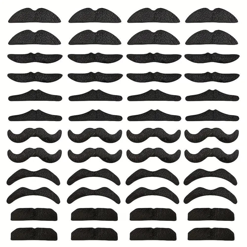 48 Pcs Realistic Fake Mustache Set, 10 Styles Self-Adhesive False Beards, Vintage Party Halloween Photo Booth Props, Trendy Fashion Accessories
