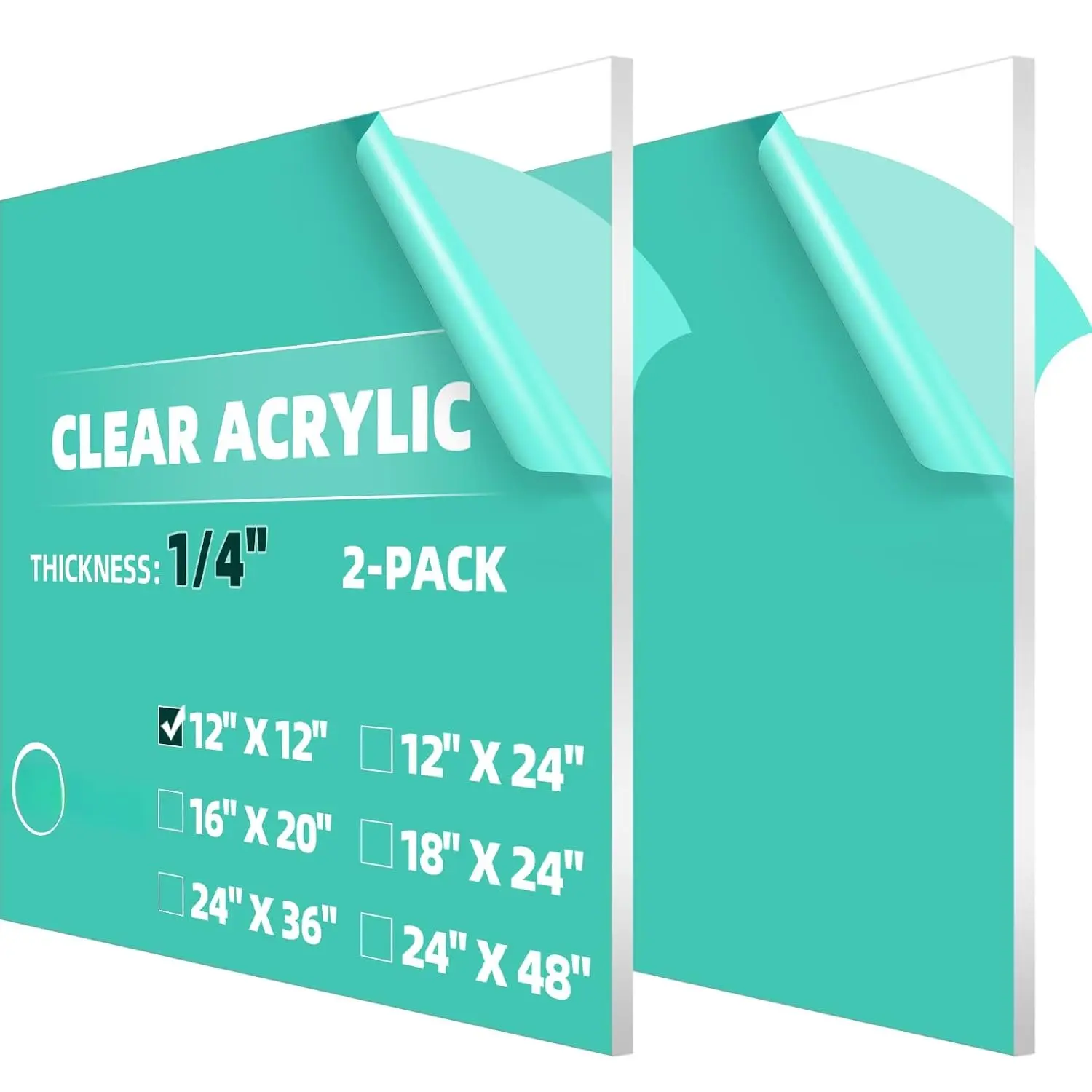 (2-Pack) 12 x 12 Inch Clear  Sheet Plexiglass 1/4" Thick; Use for Craft Projects, Signs, Display Cases, DIY Projects and ; Cut with Cricut, Engraver,  or Hand Tools – No