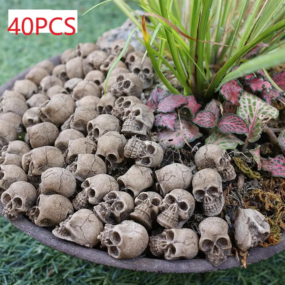 Miniature Skull Decoration, 40pcs/box Mini Skull Ornament, Skull Design, Resin Figurine Statue, Decorative Figures, DIY Decorative Craft for Home Garden Party Wedding, Collectible Room Decor, Figurine Collectibles, Home Decor