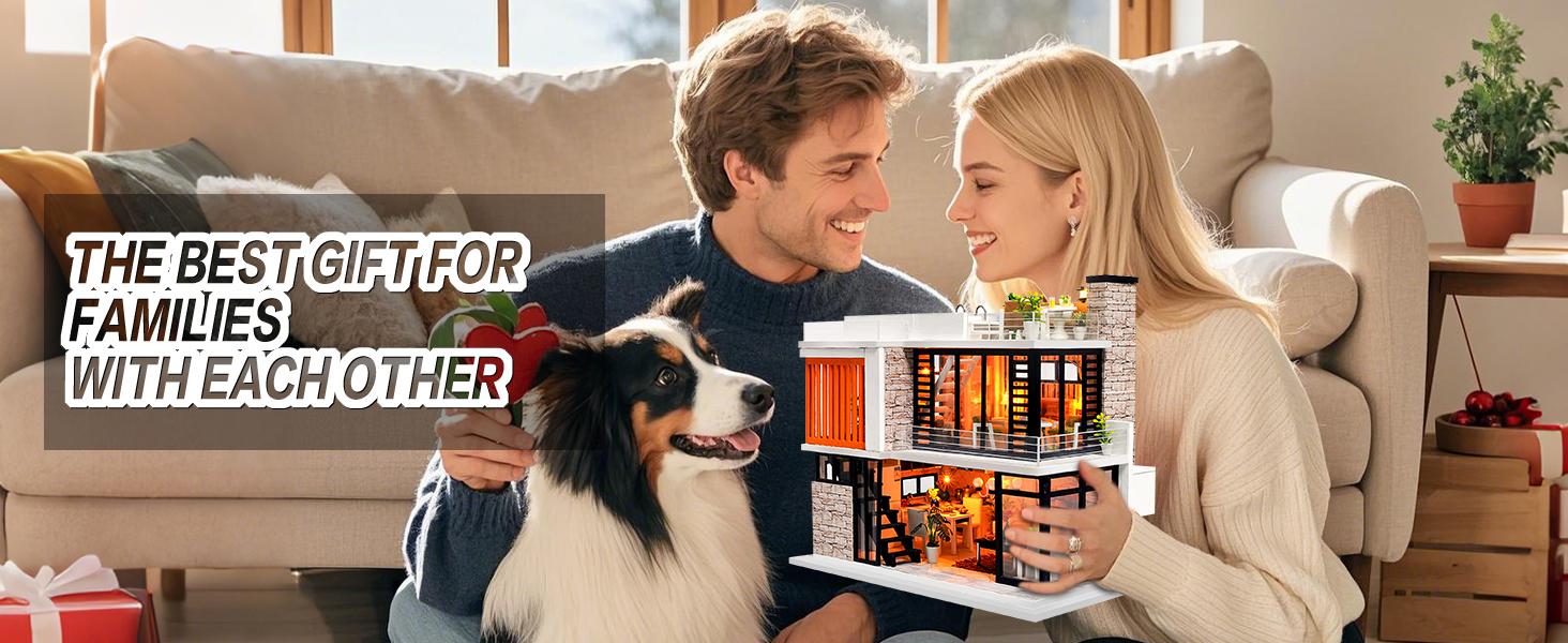 Spilay Laser Cut DIY Wooden Miniature Dollhouse Kit for Adults, Crafting Handcraft Mini-Architecture Building Block Toy with Warm Light, Music Box, Detailed Furniture & Bookshelf Decor Gift Option