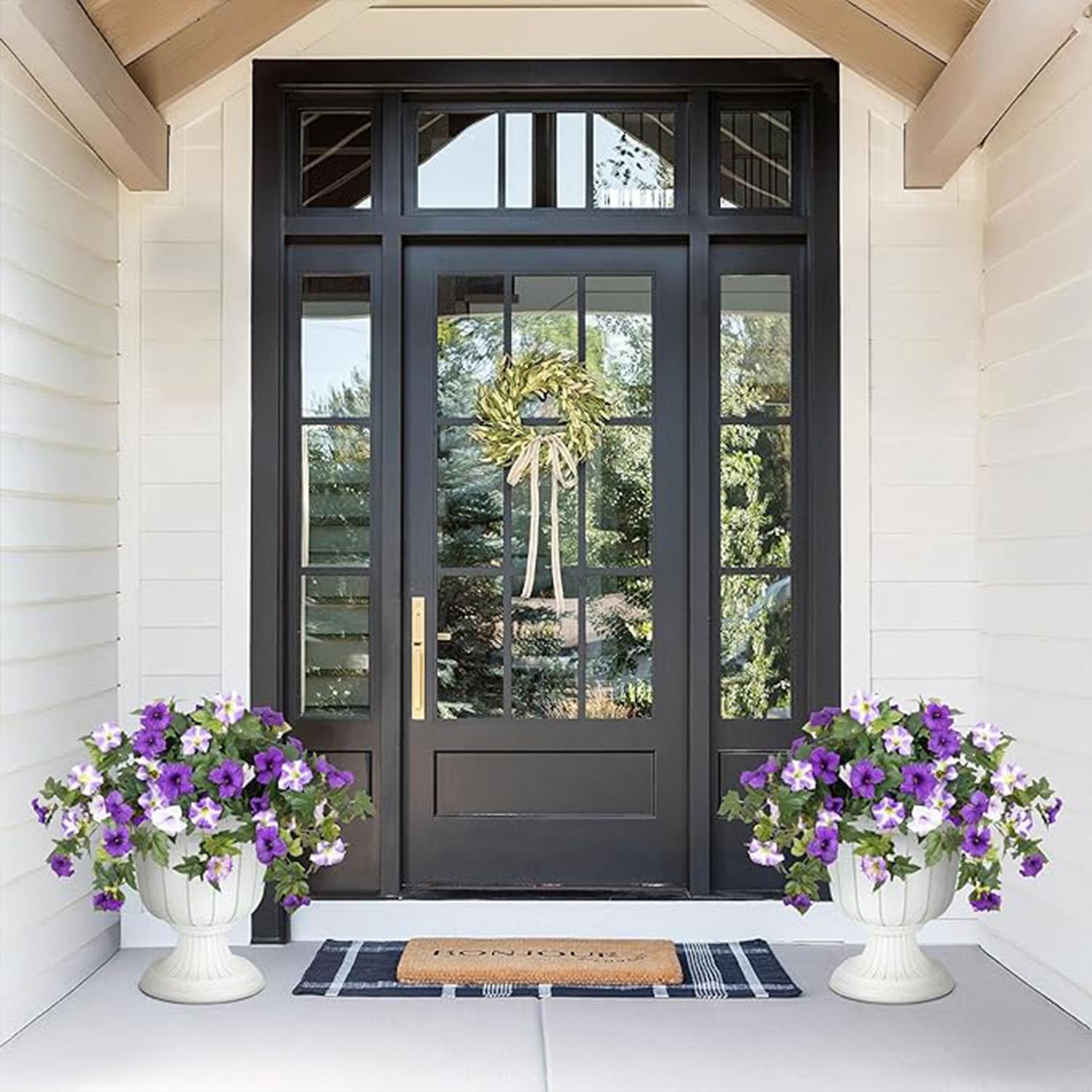 Outdoor Decor Artificial Fake Flowers Plants, 2 Pcs Realistic Petunia Silk Flowers, UV Resistant Non-Fading, Home Garden Balcony Patio Indoor Decoration, Artificial Flowers For Outside