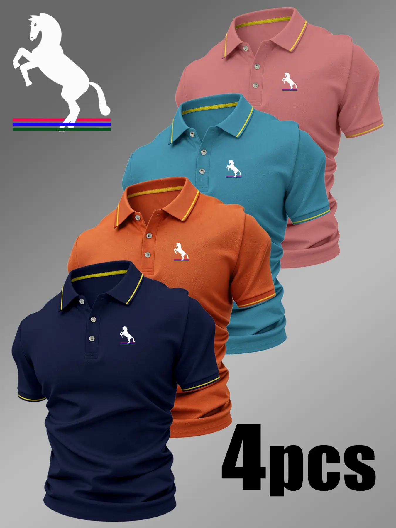 Men's Casual Fitted Polo Shirt, Geometric Print, Breathable Stretch Fabric, Four Seasons Wear, Comfortable High-Quality Top