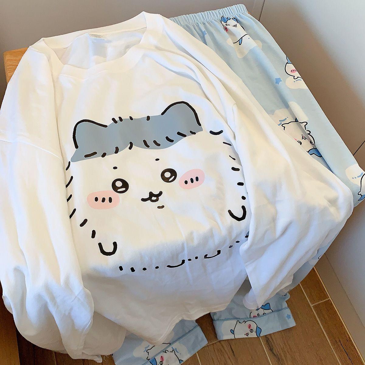 New Chiikawa Hachiware Usagi Kawaii Anime Cartoon Pajamas Long Sleeves Trousers Fashion Trend Pure Cotton Comfortable and Soft