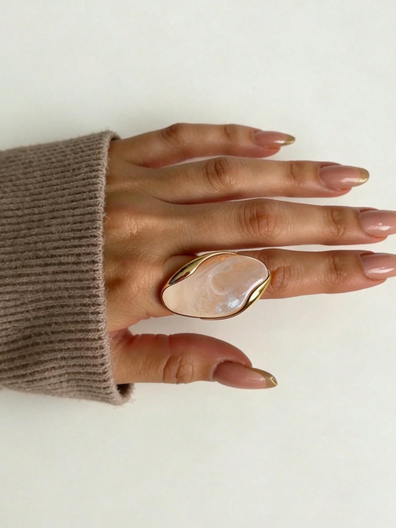 Vintage Marbled Resin Stainless Steel Adjustable Ring, Simple Elegance Women's Daily Versatile Gift, Stylish and Precise Jewelry