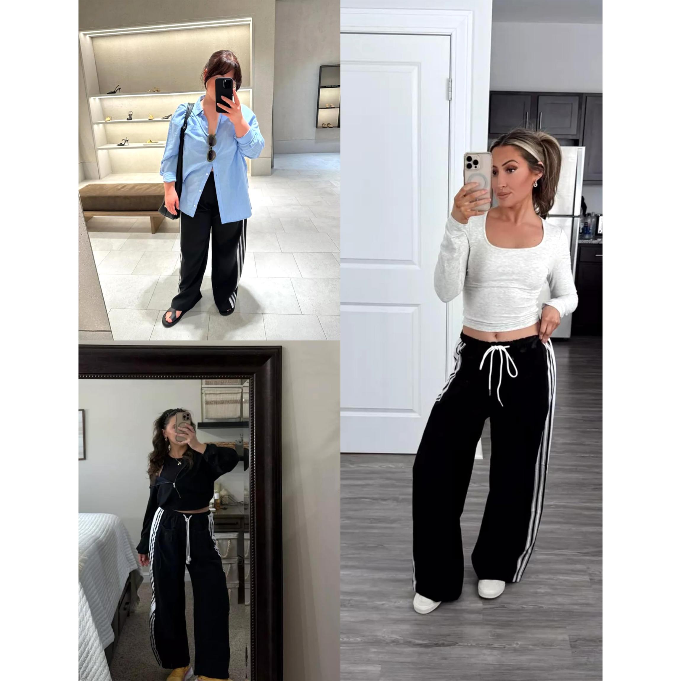 Buenoble Women's Wide Leg Side Stripe Pants Loose Fit High Waist Drawstring Track Pants Casual Streetwear Joggers