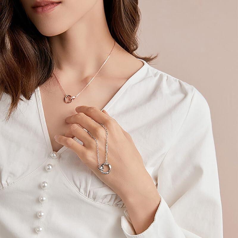 CAROVO Double Interlocking Circles Necklace, Cubic Zirconia Necklaces for Women, infinity Pendant Necklace 14K Gold Plated, Jewelry Gifts for Women Girls, Anniversary Birthday Christmas CAROVO Double Interlocking Circles Necklace, Cubic Zirconia Necklaces for Women, infinity Pendant Necklace 14K Gold Plated, Jewelry Gifts for Women Girls, Anniversary Birthday Christmas