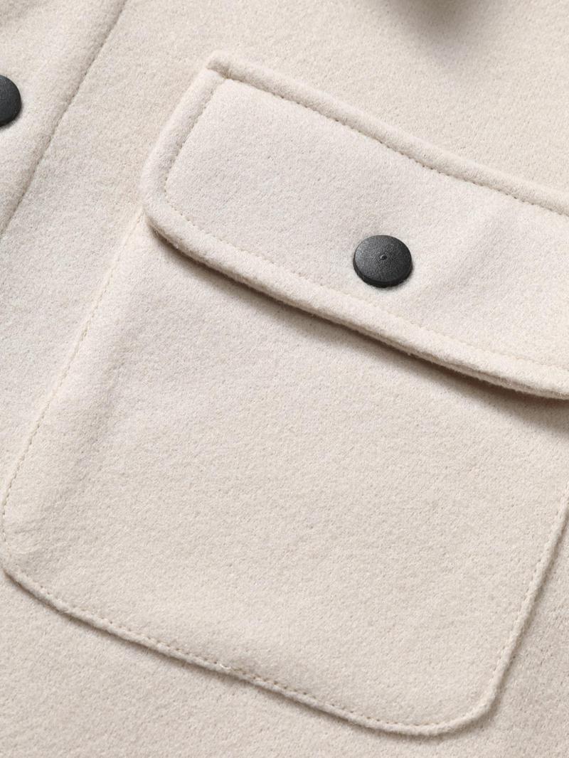 Men's Plain Long Sleeve Jacket, Regular Fit Casual Classic Button Front Flap Pocket Collared Outerwear for Fall & Winter, Going Out Outfit