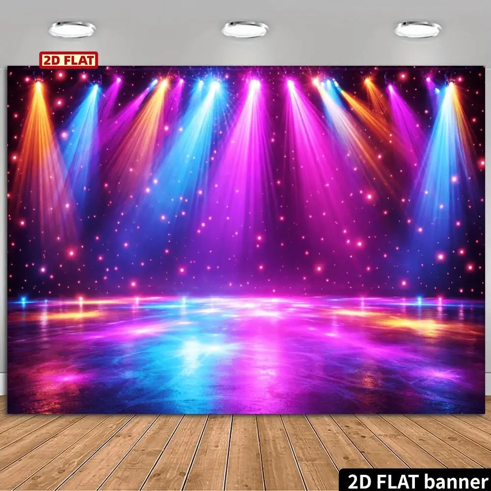 2D Flat Dreamy Stage Lighting Backdrop Cloth with Multi - Colored Spotlights, Starlight And Gradient Ground Elements, High - Definition Printed with Rich Colors, Polyester Material, Suitable for Concerts, Parties, Live Broadcast D
