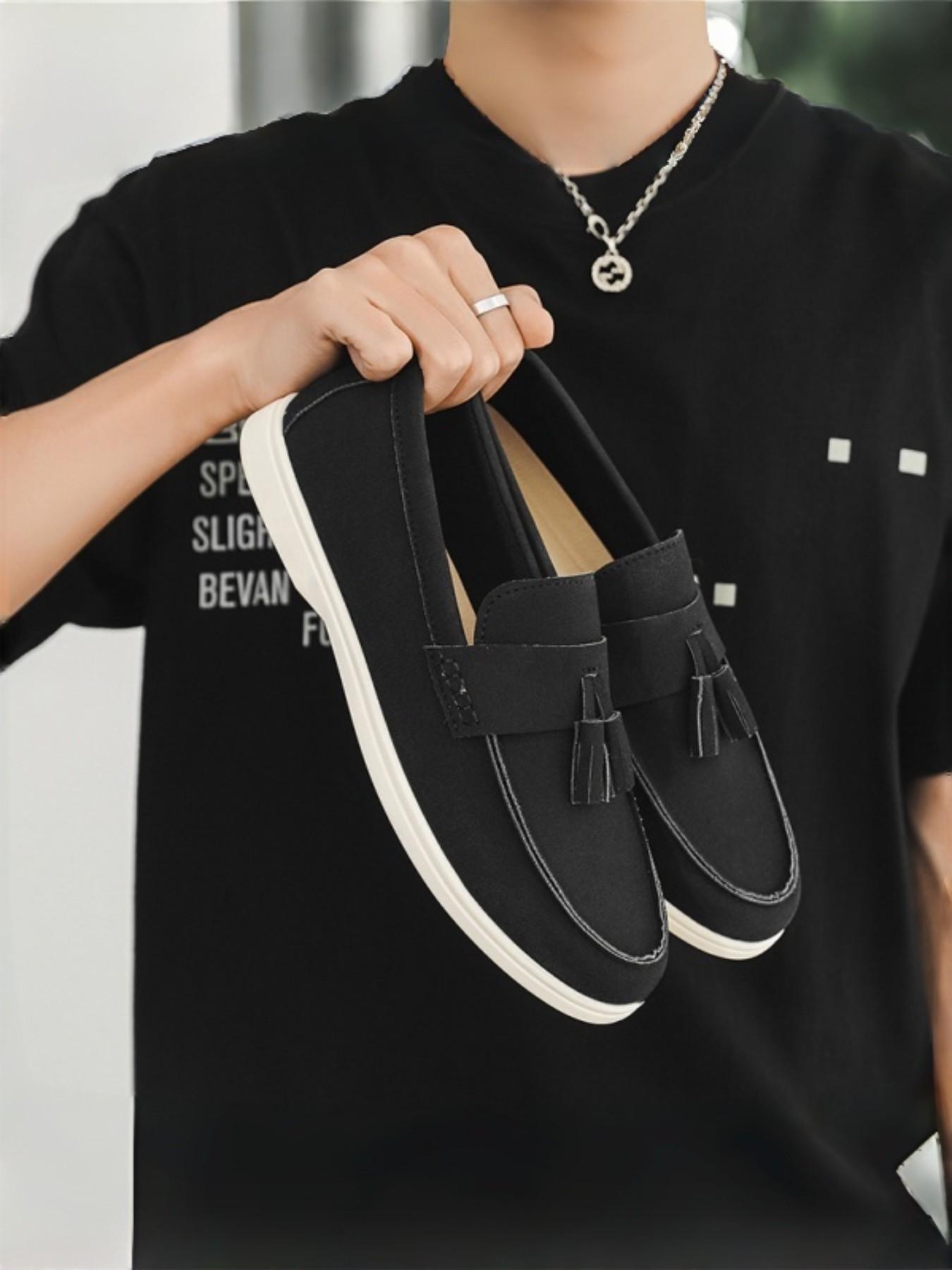 Men's Canvas Loafer Shoes with Fringe, Casual Slip-On Design, Soft Sole, Perfect for Daily Commute & Lazy Wear