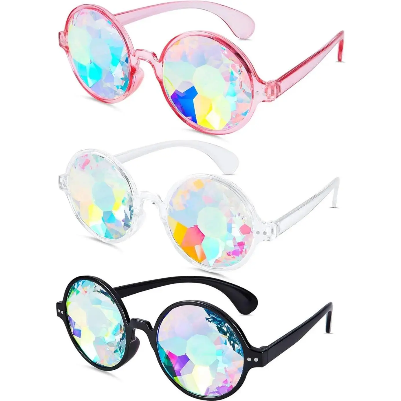 Kaleidoscope Prism Refraction Sunglasses - Plastic Rave Festival Goggles, Halloween Cosplay Prop, Photo Shoot Fashion Eyewear Accessories