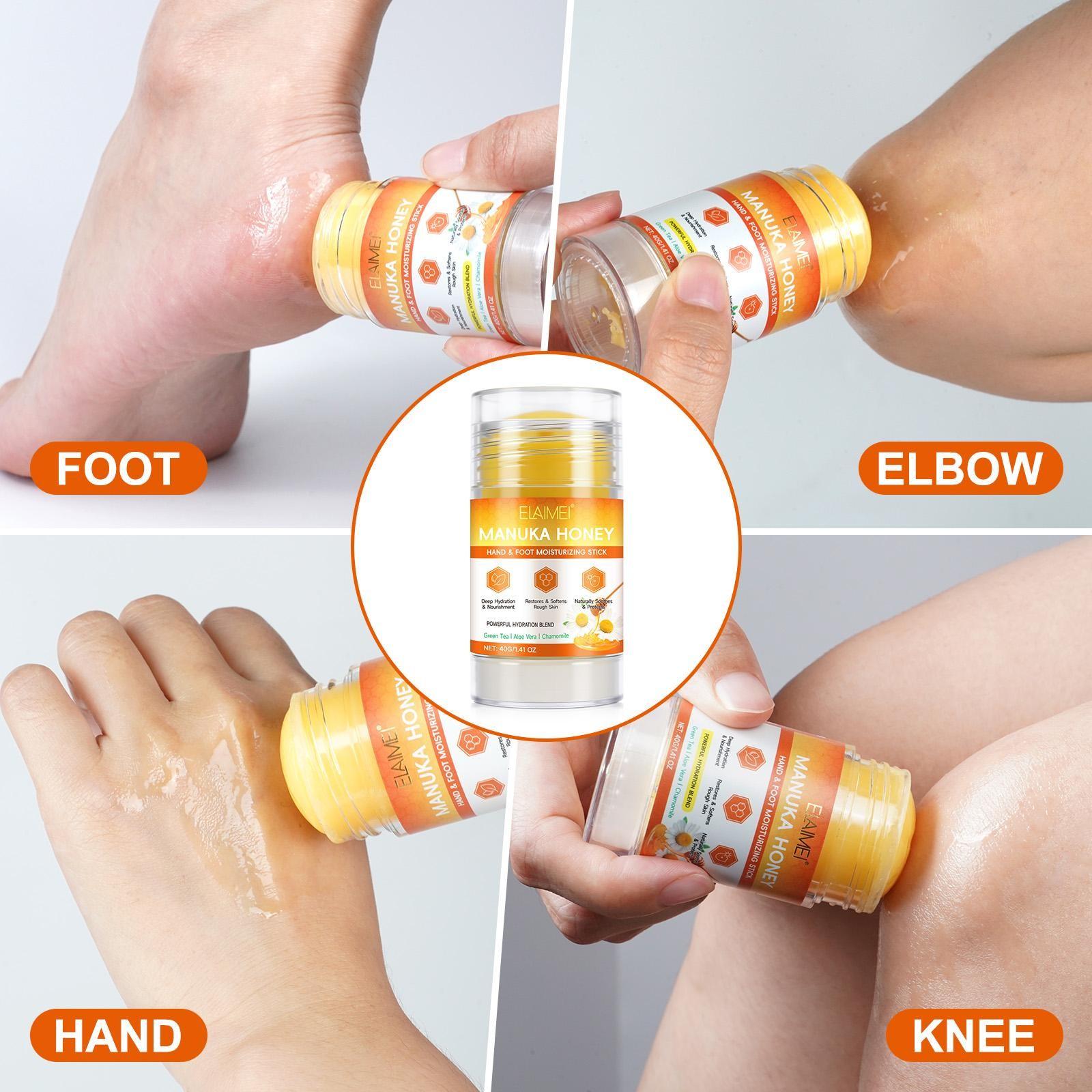 ELAIMEI Manuka Honey Skin Care Stick is designed for dry, cracked skin, providing intense hydration and soothing dryness. It is ideal for dry, flaky areas such as elbows, hands, and feet, delivering visible, rapid moisturization.